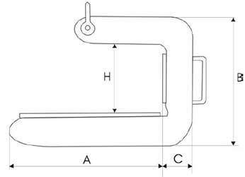 rysunek wymiarów uchwytu URB do przenoszenia betonowych i stalowych rur w pozycji poziomej